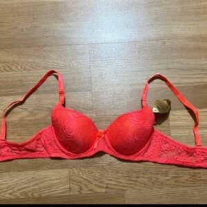 RomaBra Elegant Lace Coral push up Bra 32B Nwt